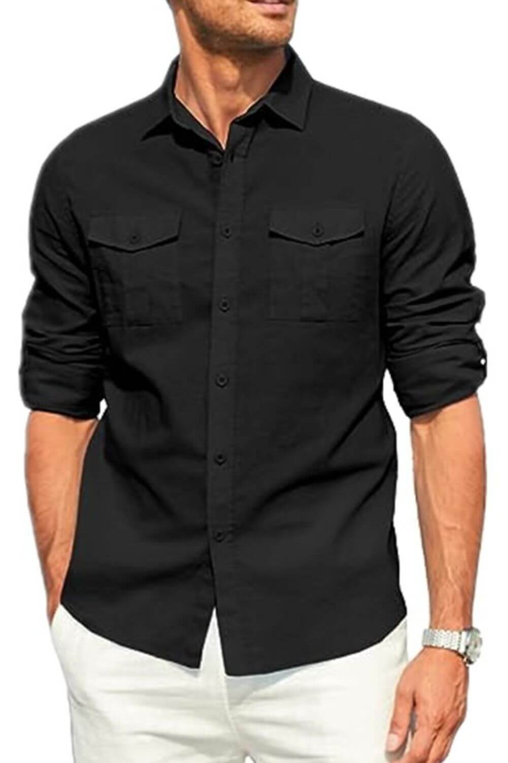 Men's Plus Size Button Down Collared Neck Long Sleeve Shirt shirts Luxurious Weddings