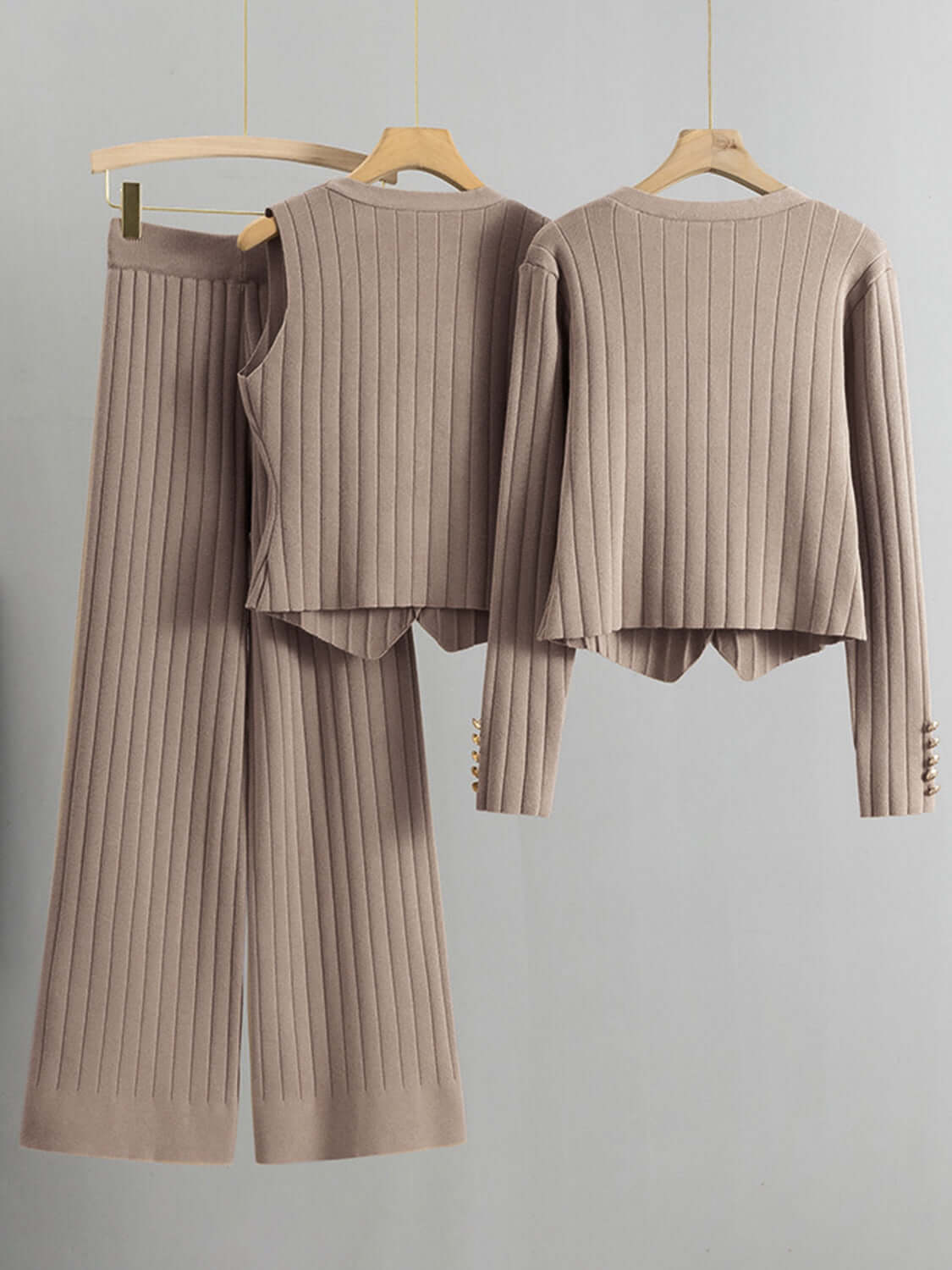 V-Neck Tank, Cardigan and Pants Three-Piece Sweater Set Matching Sets Luxurious Weddings