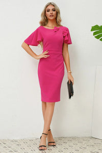 Slit Round Neck Flutter Sleeve Dress Sleeve dress Luxurious Weddings
