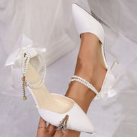 Point Toe Flare Heels Pumps Bridal shoes Luxurious Weddings