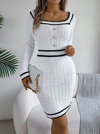 Contrast Trim Long Sleeve Sweater Dress Cardigan Luxurious Weddings