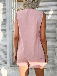 Devine Button Down V-Neck Tank and Shorts Set Matching Sets Luxurious Weddings