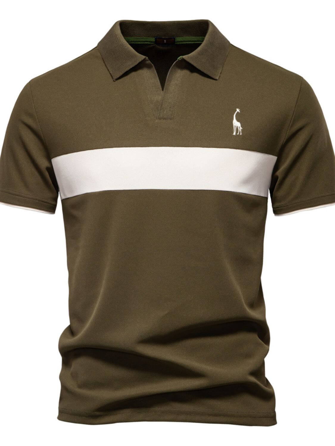 Men's Giraffe Embroidered Collared Neck Contrast Polo Men's Polos Luxurious Weddings