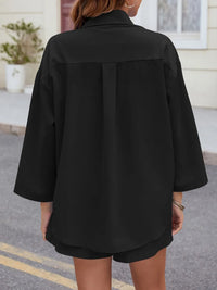 Button Up Long Sleeve Top and Shorts Set Matching Sets Luxurious Weddings