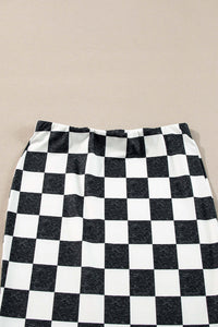 White Checkered Print Side Slit High Waist Midi Skirt Bottoms/Skirts & Petticoat Luxurious Weddings