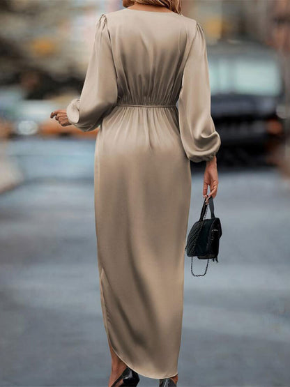High-Low Surplice Balloon Sleeve Midi Dress Midi dresses Luxurious Weddings