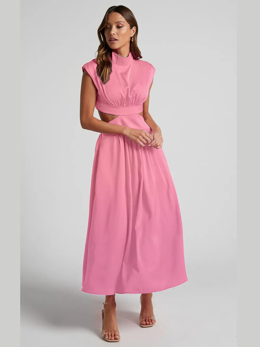 Cutout Mock Neck Sleeveless Ruched Dress Sleeveless dress Luxurious Weddings