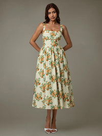 Lace Trim Floral Sleeveless Midi Dress Summer Dress Luxurious Weddings