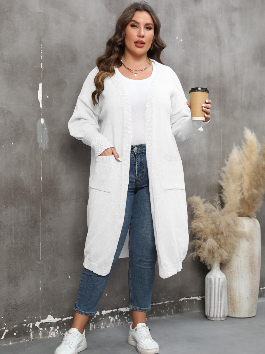 Plus Size Long Sleeve Pocketed Cardigan Plus size Luxurious Weddings