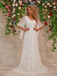 Lace V-Neck Floor length Dress wedding dress Luxurious Weddings