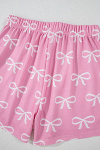 Bowknot Printed Notched T-Shirt and Shorts Set sleepwear Luxurious Weddings