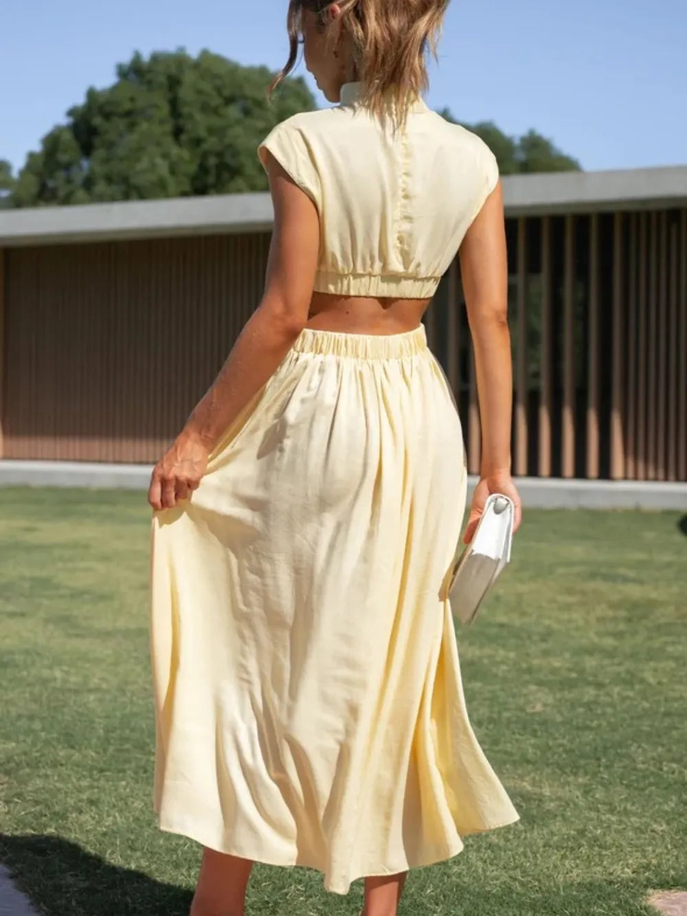 Cutout Mock Neck Sleeveless Ruched Dress Sleeveless dress Luxurious Weddings