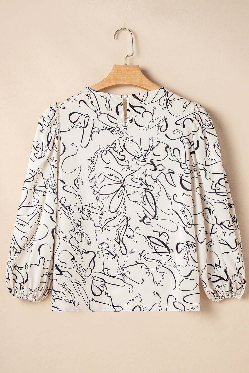 Beige Abstract Print Balloon Sleeve Crew Neck Blouse Tops/Blouses & Shirts Luxurious Weddings