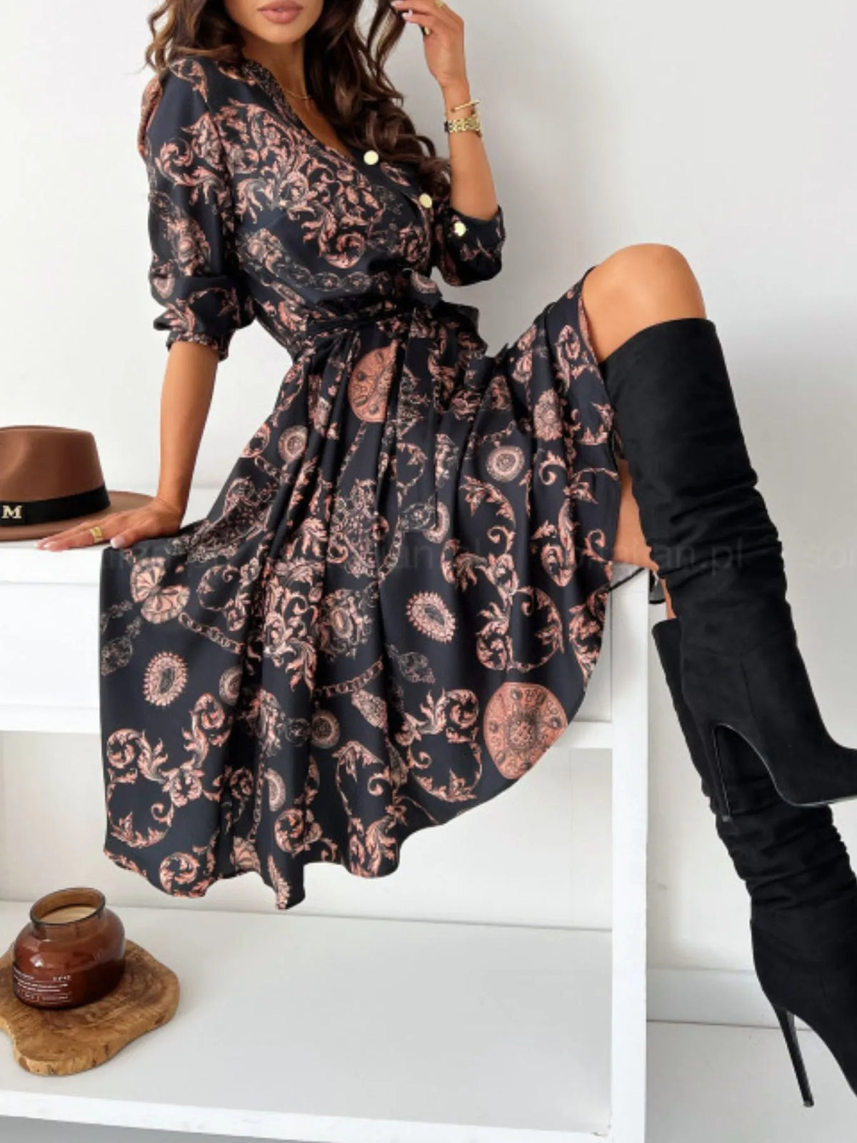Printed Tie Waist Midi Dress Summer dress Luxurious Weddings