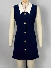 Contrast Collar Button-Front Sleeveless Mini Dress Mini dress Luxurious Weddings