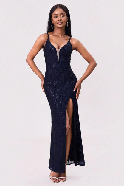 Split Sequin Backless Maxi Cami Dress Formal Dress Luxurious Weddings