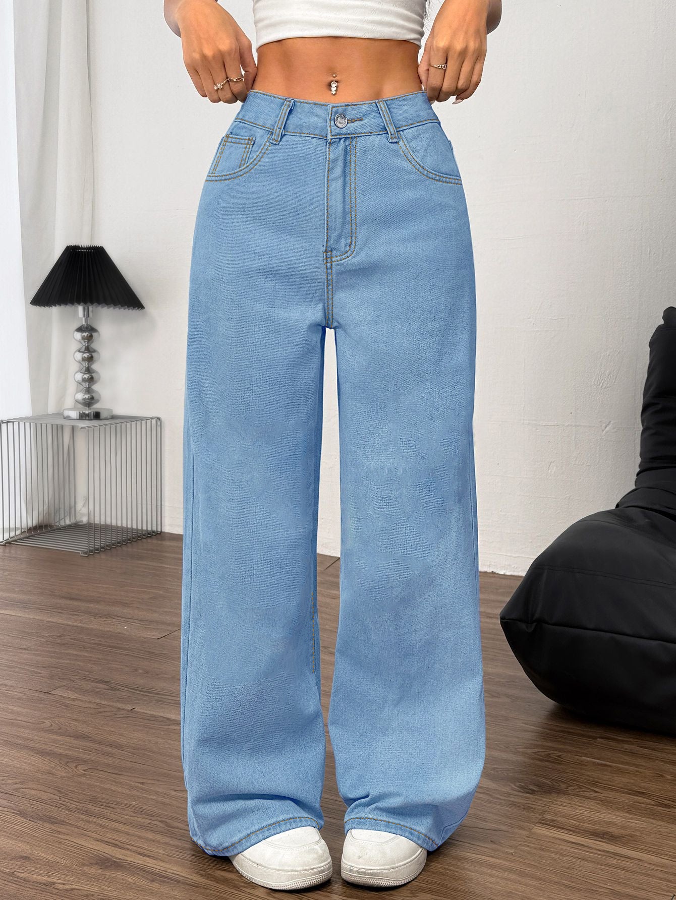 Embroidered Bow Back Wide Leg Jeans Jeans Luxurious Weddings