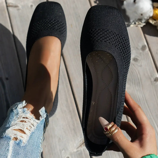 Square Toe Solid Color Mesh Slip-Ons flats Luxurious Weddings