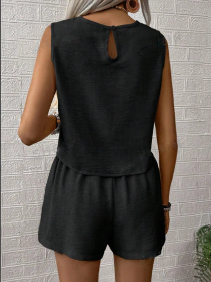 Round Neck Sleeveless Top and Shorts Set Matching Sets Luxurious Weddings
