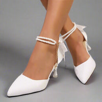 Point Toe Flare Heels Pumps Bridal shoes Luxurious Weddings