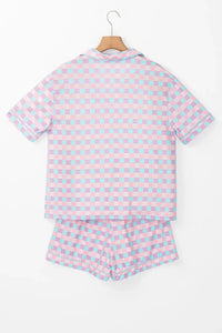 Plaid Collared Neck Short Sleeve Top and Shorts Lounge Set sleepwear Luxurious Weddings