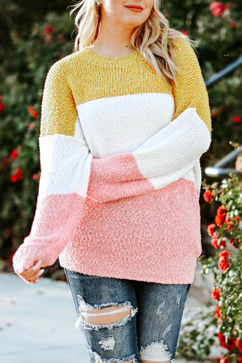 Plus Size Color Block Round Neck Sweater Plus size Luxurious Weddings