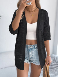 Openwork Open Front Half Sleeve Cardigan Cardigans Luxurious Weddings