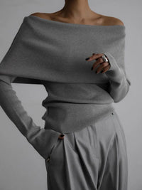 Off-Shoulder Long Sleeve Knit Top Sweater Luxurious Weddings