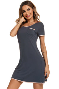 Contrast Trim Pocketed Round Neck Lounge Dress sleepwear Luxurious Weddings