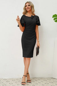 Slit Round Neck Flutter Sleeve Dress Sleeve dress Luxurious Weddings