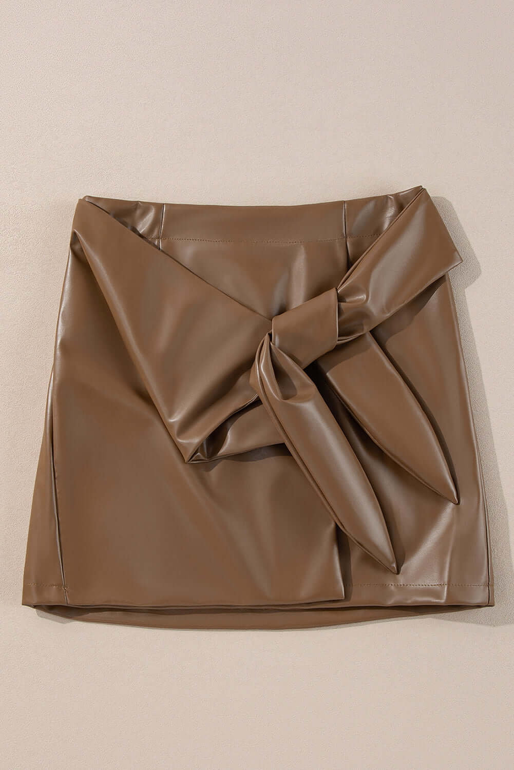 Coffee Bowknot Faux Leather Mini Skirt Bottoms/Skirts & Petticoat Luxurious Weddings