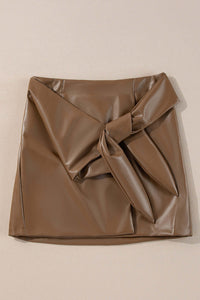 Coffee Bowknot Faux Leather Mini Skirt Bottoms/Skirts & Petticoat Luxurious Weddings