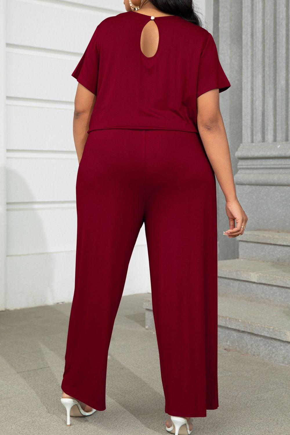 Plus Size Drawstring Waist Short Sleeve Jumpsuit Plus size Luxurious Weddings