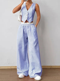 Striped Vest Top and Wide Leg Pants Two-Piece Set Coords Luxurious Weddings