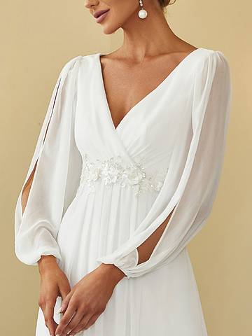 Floor Length Long Lantern Sleeves Formal Dresses Evening Dress Luxurious Weddings