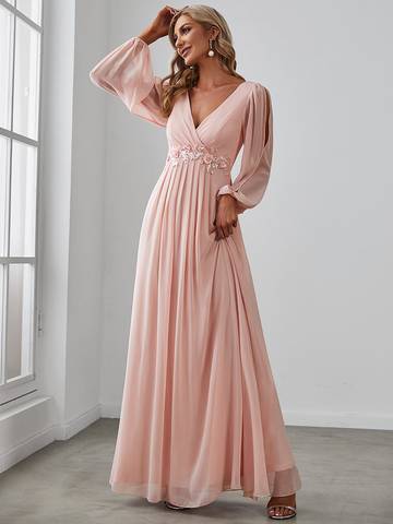Floor Length Long Lantern Sleeves Formal Dresses Evening Dress Luxurious Weddings