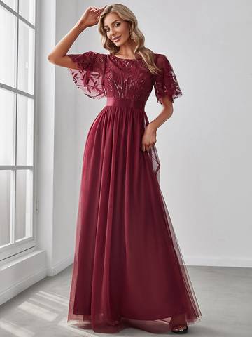 Sequin Print Floor-length Evening Dresses with Cap Sleeve Bridesmaid Dresses Luxurious Weddings