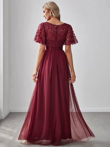 Sequin Print Floor-length Evening Dresses with Cap Sleeve Bridesmaid Dresses Luxurious Weddings