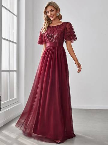 Sequin Print Floor-length Evening Dresses with Cap Sleeve Bridesmaid Dresses Luxurious Weddings