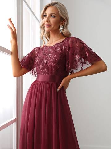 Sequin Print Floor-length Evening Dresses with Cap Sleeve Bridesmaid Dresses Luxurious Weddings