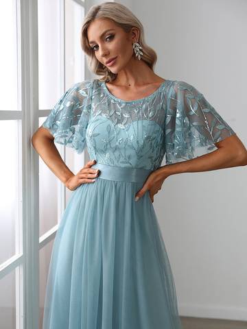 Sequin Print Floor-length Evening Dresses with Cap Sleeve Bridesmaid Dresses Luxurious Weddings