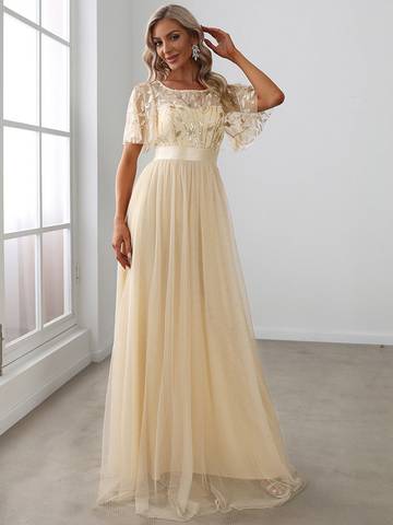 Sequin Print Floor-length Evening Dresses with Cap Sleeve Bridesmaid Dresses Luxurious Weddings