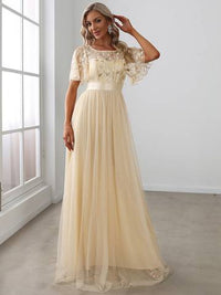 Sequin Print Floor-length Evening Dresses with Cap Sleeve Bridesmaid Dresses Luxurious Weddings