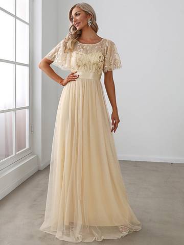 Sequin Print Floor-length Evening Dresses with Cap Sleeve Bridesmaid Dresses Luxurious Weddings