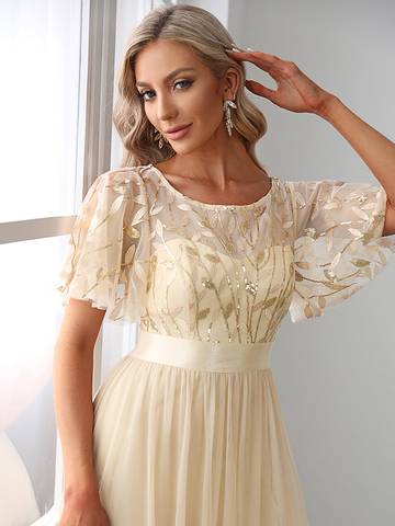 Sequin Print Floor-length Evening Dresses with Cap Sleeve Bridesmaid Dresses Luxurious Weddings