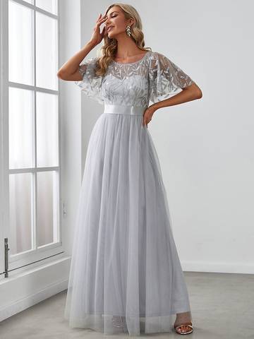 Sequin Print Floor-length Evening Dresses with Cap Sleeve Bridesmaid Dresses Luxurious Weddings