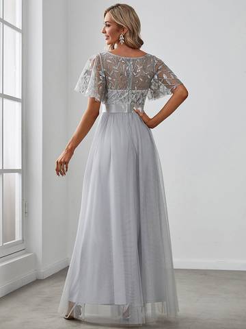 Sequin Print Floor-length Evening Dresses with Cap Sleeve Bridesmaid Dresses Luxurious Weddings