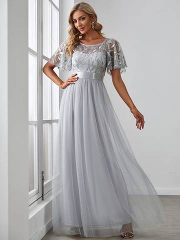Sequin Print Floor-length Evening Dresses with Cap Sleeve Bridesmaid Dresses Luxurious Weddings