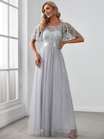 Sequin Print Floor-length Evening Dresses with Cap Sleeve Bridesmaid Dresses Luxurious Weddings