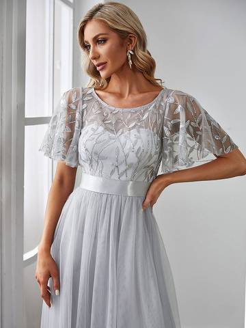 Sequin Print Floor-length Evening Dresses with Cap Sleeve Bridesmaid Dresses Luxurious Weddings